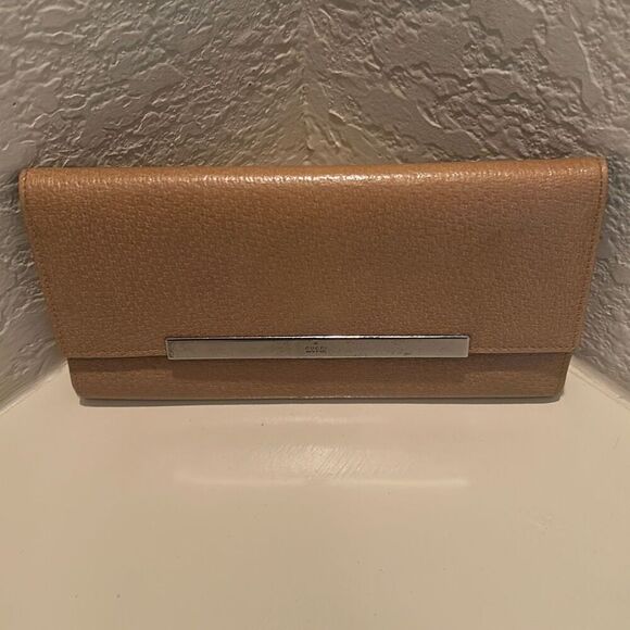 Gucci Foldover Trifold Long Wallet Tan Leather With Tortoise Shell Added Chain - Picture 1 of 16